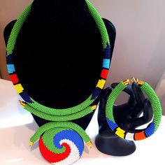 Green Necklace And Beaded Handmade Bracelet With Other Ornate Colors To Add A Pop To The Jewelry. Kenyan Made. Authentic. Adds A Pop Of Colorful To Your Outfit A Show Stopper! Available In Other Colors. Message For Inquiries Maasai, Zulu, Green Necklace, Handmade Bracelet, Necklace Bracelet, Other Colors, Bracelet Set, Handmade Bracelets, Handcrafted Jewelry