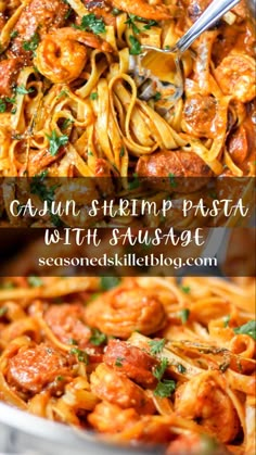 One Pot Creamy Cajun Shrimp Pasta with Sausage is an easy and delicious weeknight one pot pasta dinner recipe. It’s spicy and creamy with sauteed shrimp, smoky andouille sausage, and linguini pasta. Full of bold and mouth watering flavours, simple and quick to pull together it’s one the whole family will enjoy! Cajun Shrimp And Andouille Pasta, Cajun Shrimp And Sausage Fettuccine, Andouille Sausage Cajun Pasta, New Orleans Shrimp Pasta, Spicy Cajun Pasta With Andouille Sausage And Shrimp, Andouille Sausage Spaghetti, Shrimp And Kielbasa Pasta, Cajun Shrimp Recipes Pasta, Shrimp And Sausage Spaghetti