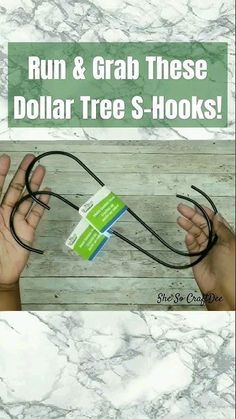 two hands holding scissors with the words run and grab these dollar tree - hooks