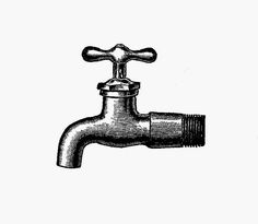 an old fashioned faucet is shown in black and white