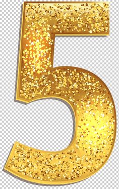 the number five in gold glitter on a transparent background