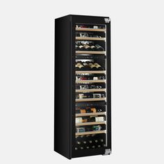 a wine cooler with many bottles in it