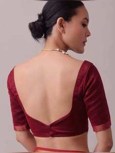 Back open blouse designs Deep Back Blouse Design, Back Open Blouse Designs, V Neck Saree Blouse, Back Open Blouse, Plain Blouse Designs, Blouse Designs Pattern, Model Blouse Designs, Open Blouse, Fashionable Saree