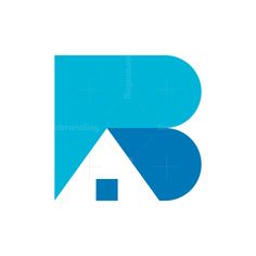 the letter b is made up of blue and white shapes with a house in the middle