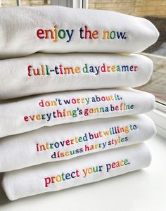 Embroidered Rainbow, Embroidered Apparel, Rainbow Quote, Aesthetic Hoodie, Shirt Design Inspiration, Text Quotes, Mode Inspiration, Sweatshirt Designs, Embroidered Shirt