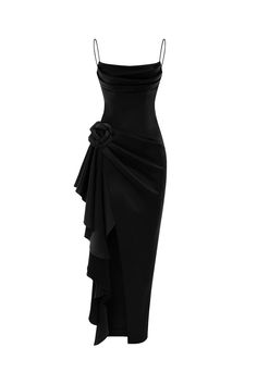 Flower embellished draped satin midi dress black 7D010 – RASARIO Black Draped Dress, Formal Dress With Ruched Bodice In Elastane, Formal Dress With Ruched Bodice And Elastane, Elegant Ruched Maxi Dress, Formal Ruched Elastane Evening Dress, Fitted Ruched Evening Dress In Elastane, Fitted Ruched Elastane Evening Dress, Ruched Fitted Elastane Evening Dress, Formal Midi Dress With Ruched Bodice