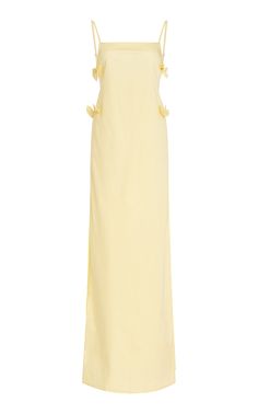 Find HOUSE OF AAMA Exclusive Bow-detailed Cotton-blend Maxi Dress Us 12 on Editorialist. House of Aama is the spiritual expression of mother and daughter design duo; Rebecca Henry and Akua Shabaka with each piece informed by heritage; nostalgia; and nuanced history.Crafted from a crisp cotton-blend; this maxi dress has a slim column silhouette garnished with flirty bow details along its bodice. Light Yellow Bridesmaid Dress, Butter Yellow Dress, Maxi Cocktail Dress, Print Chiffon Maxi Dress, Yellow Maxi Dress, Wedding Guest Looks, Maxi Jersey Dress, Column Dress, Dress Rental