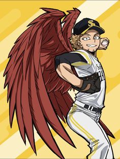 a drawing of a baseball player with wings