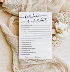 a note with the words like these bride and groom written on it next to some flowers