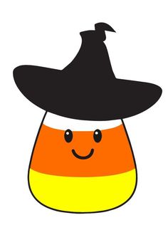 an orange and black candy corn with a witch hat on it's head is shown