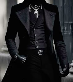 Long Coat Wedding Men, Gothic Prom Suits Men, Gothic Fantasy Fashion Male, Black Victorian Suit Men, Gothic Tuxedo Men, Masquerade Tuxedo Men, Gothic Coat Men, All Black Suit Men Aesthetic, Gothic Prom Outfits Men