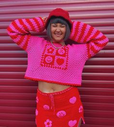 Lucy Collection Crochet Jumper Crochet Dress Outfits, Crochet Jumper, Red Jumper, Mixed Emotions, Pink Crochet, Pink Sparkly, Oversized Jumper, Red Outfit, Pink And Red