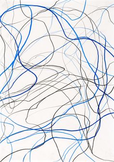 an abstract drawing with blue and black lines