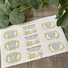 a sheet of paper that has some plants on it with the words enjoy life forever