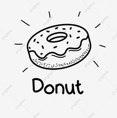 a black and white drawing of a doughnut with the word donut on it