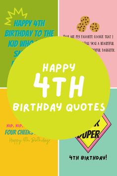 the happy birthday quotes are in different colors and font on this card, which reads happy 4th