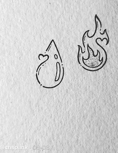 two drawings of fire and water on paper