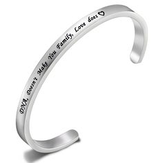 PRICES MAY VARY. ❤READS❤Cuff bangle bracelet engraved with the loving words "DNA, Doesn't Make You Family, Love Does". Stepdaughter Bangle Bracelets for Girls. ❤❤A perfect way to honor your stepdaughter,express your love and appreciation for your stepdaughter. Give her a personalized stepdaughter bracelet to show her how important she is to your family. ❤❤Makes a great gift for an adopted child, a step child,stepdaughter. It also can as a gift for step mom from step daughter,gift for daughter in Cheer Jewelry, Better Vision, Mother's Day Jewelry, Christian Bracelets, Cheerleading Gifts, Doctor Gift, Coach Jewelry, Mother In Law Gifts, Eye Doctor