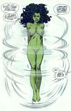 a comic strip with an image of a woman in the water and bubbles around her