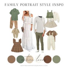 the family portrait style inspo is shown in different colors and styles, including white