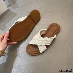 Olivia Mark - Flat Retro Woven Sandals for Outdoor Wear at Beaches and Seaside - Womens Beige Slippers, Woven Sandals, Shoe Sole, Open Toe Sandals, Outdoor Wear, Open Toe, Slippers, Sandals, How To Wear