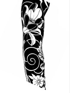 a black and white drawing of a woman's arm with flowers on it