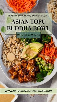 Thai Tofu Bowl, Sesame Tofu Bowl, Mango Tofu Bowl, Tofu Brown Rice Bowl, Tofu And Avocado Recipes, Asian Grain Bowl, Tofu Buddha Bowl Vegan Recipes, Asian Salad With Tofu, Crispy Tofu Rice Bowl