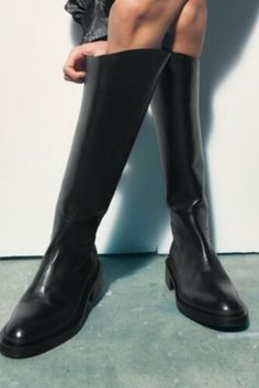 zara black leather riding boots US 8 EU 39 | eBay Zara Knee-high Boots For Workwear, Zara Knee-high Boots For Fall, Zara Knee-high Boots For Winter, Zara Business Boots For Fall, Zara Knee-high Boots For Formal Occasions, Zara Formal Knee-high Boots, Plain White Sneakers, Flat Leather Boots