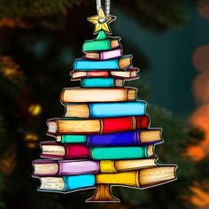 a colorful christmas tree made out of books