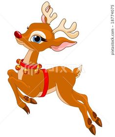 a cartoon reindeer is jumping in the air with his nose open and eyes wide open