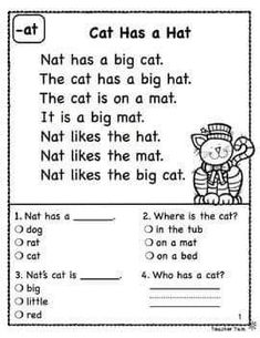 the cat has a hat worksheet for kids to learn how to read it