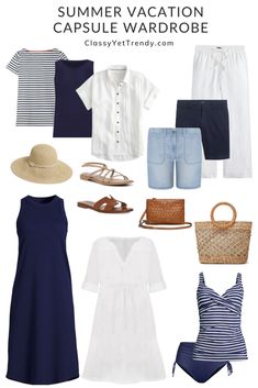 Travel Capsule Wardrobe Summer, Vacation Capsule, Mode Ab 50, Capsule Wardrobe Women, Spring Summer Capsule Wardrobe, Coastal Fashion, Classy Yet Trendy, Wardrobe Capsule, Travel Capsule Wardrobe