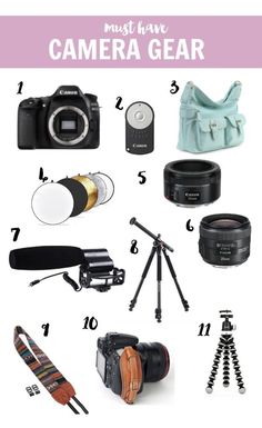 the top ten must have camera gear for photography, including a tripod and other accessories