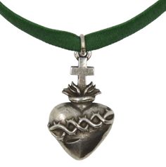 Silver-Plated Sacred Heart of Christ Velvet Necklace