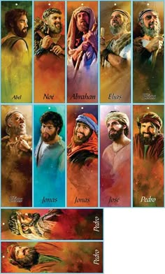 the twelve names of jesus in different colors and sizes, with pictures of them on each side