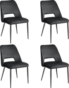 four black chairs with metal legs on a white background