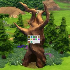 an animated tree in the middle of a green field