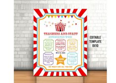 a circus birthday party poster on a table