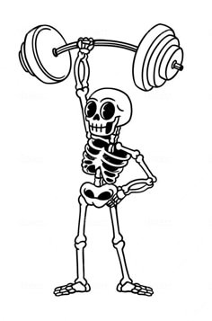 a skeleton lifting a barbell with one hand and another holding a weight plate in the other