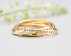 Trio Rolling Ring 18k gold band with diamonds. Free resizing SKU: G9-SP1E-TQKK Gold Band With Diamonds, Band With Diamonds, Rolling Ring, Trinity Ring, Interlocking Ring, Trio Ring, Spinning Rings, Ringe Gold, Birthday List