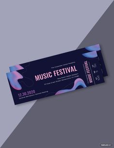 a music festival ticket is shown on a gray and blue background with the words music festival