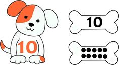 an orange and white dog sitting next to a number six with a bone on it