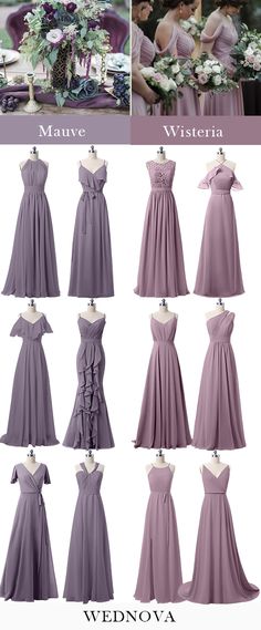 the bridesmaid dresses are all different colors