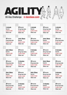 the 30 day challenge for agility is shown in black and white, with an image of