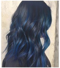 Blue Colour Hair, Blue And Black Hair, Icy Blue Hair, Electric Blue Hair, Midnight Blue Hair, Blue Black Hair Color, Blue Hair Highlights, Highlights Ideas, Blue Ombre Hair