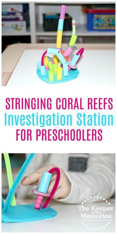 colorful coral reef art for preschoolers with text overlay that reads, colorful coral reefs ocean combination art for preschoolers