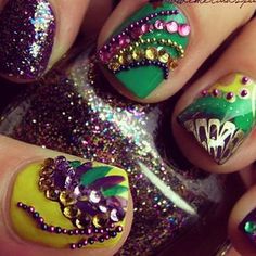 Mardi Gras nails! Mardi Gras Nails, Mardi Gras Ideas, Mardi Gras New Orleans, New Orleans Mardi Gras, Mardi Gras Beads, Mardi Gras Party, Get Nails, Nails And Hair, I Love Nails