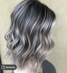 Ashgreyhair Highlight, Ash Highlights And Lowlights, Gray Blending Black Hair, Steel Gray Hair, Silver Money Piece, Dark Hair With Silver, Shadow Roots Hair Brunette, Grey Highlights In Brown Hair, Highlights To Blend Gray Hair Brunettes