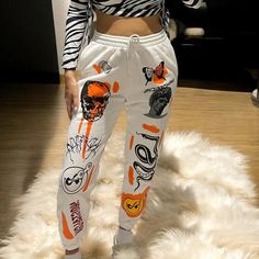 Woman Sweatpants, Pants Decoration, Skull Pants, Cartoon Skull, Streetwear Sweatpants, Sweat Vintage