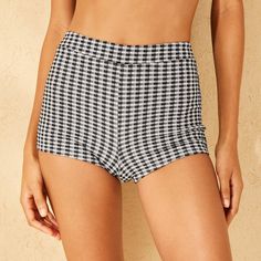 High-rise shortie swim bottom from Wild Fable™ with classic gingham print. Made from nylon-blend fabric with recycled polyester lining and metallic sparkle fibers for a touch of shine. Cheeky cut in thigh length flatters your figure. Four-way-stretch design provides flexible comfort in and out of the water. If you're not satisfied with any Target Owned Brand item, return it within one year with a receipt for an exchange or a refund. Wild Fable™: A look for every story. Swim Skort, High Waisted Swim, Swim Wear, Gingham Print, Swim Suit Bottoms, Cheeky Bikinis, Swim Bottoms, Wild Fable, Swimwear Fashion